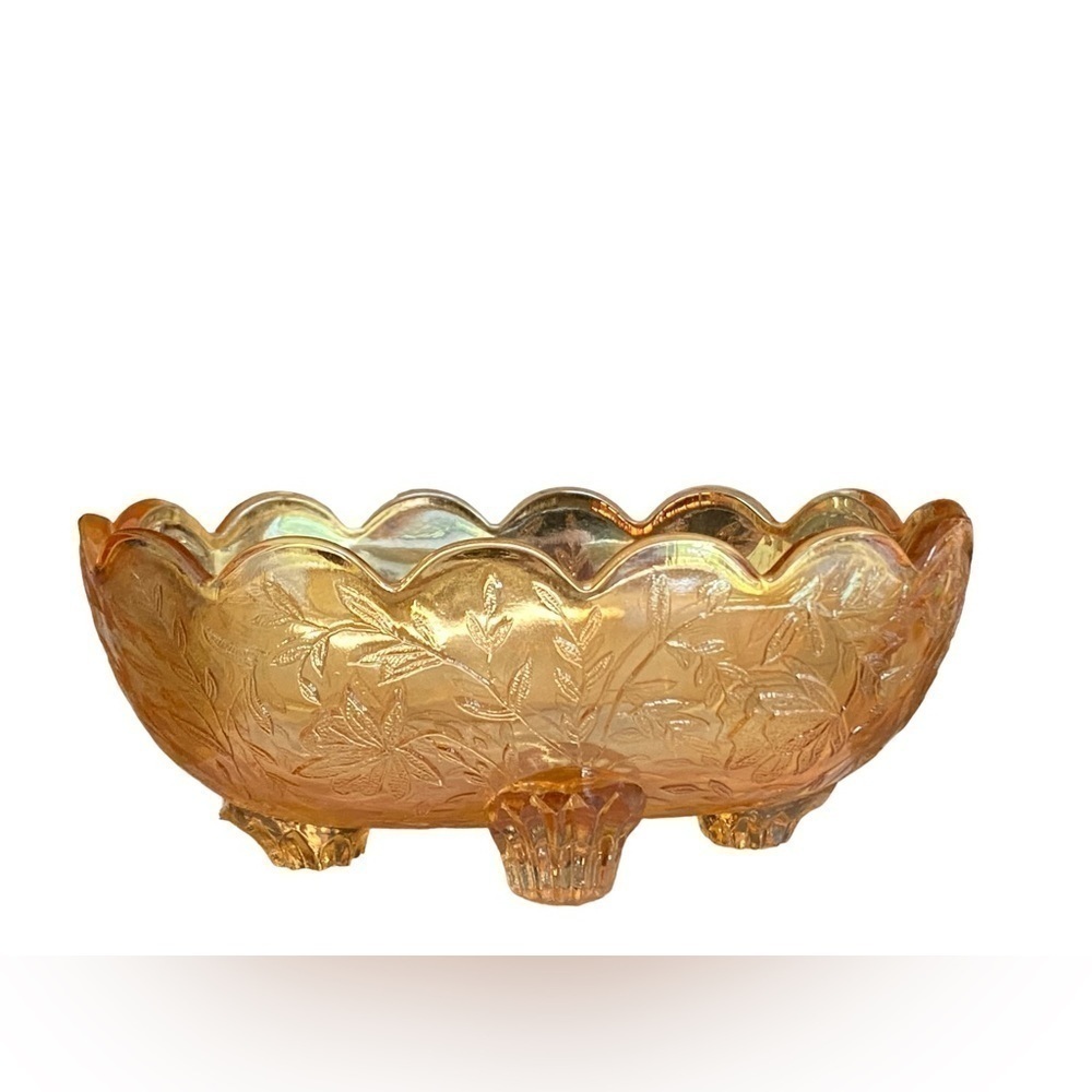 VINTAGE Carnival Glass Small Oval Footed bowl